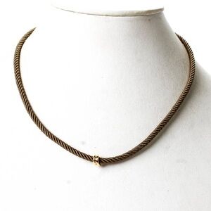 🤎 Tabayer Unisex 18K Yellow Gold Accent Brown Cord Open Necklace24"  4.4g